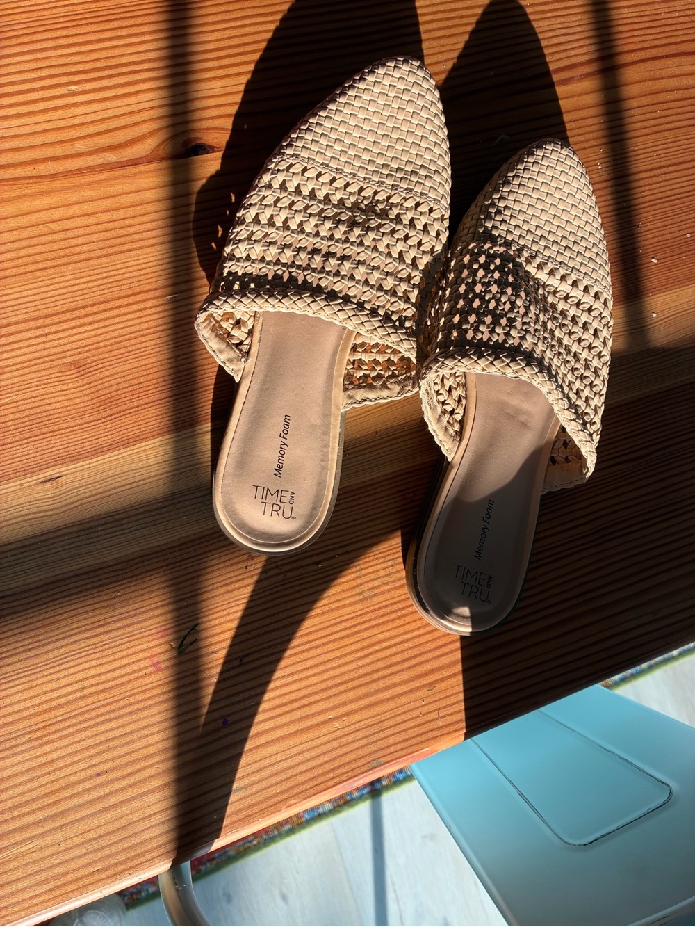 Time and Tru Beige Woven Slip-On Mules